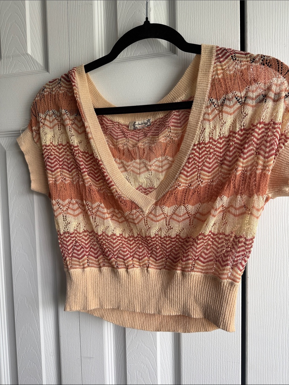 Free People Intimately Short Sleeve Chevron Sweater Medium